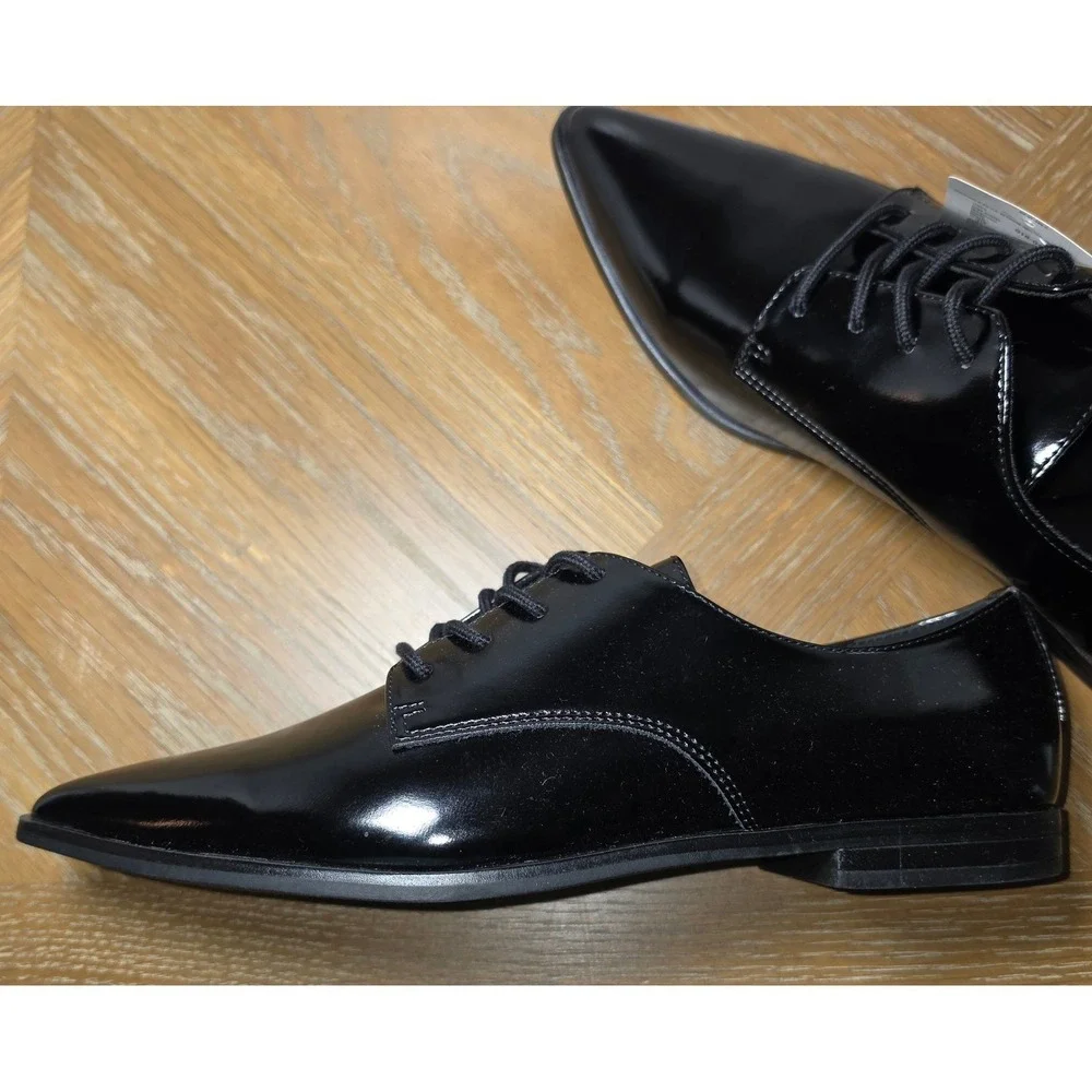 Worthington Ingalls Mens Black Shiny Pointed Toe Dress Memory Foam Shoes 8M New